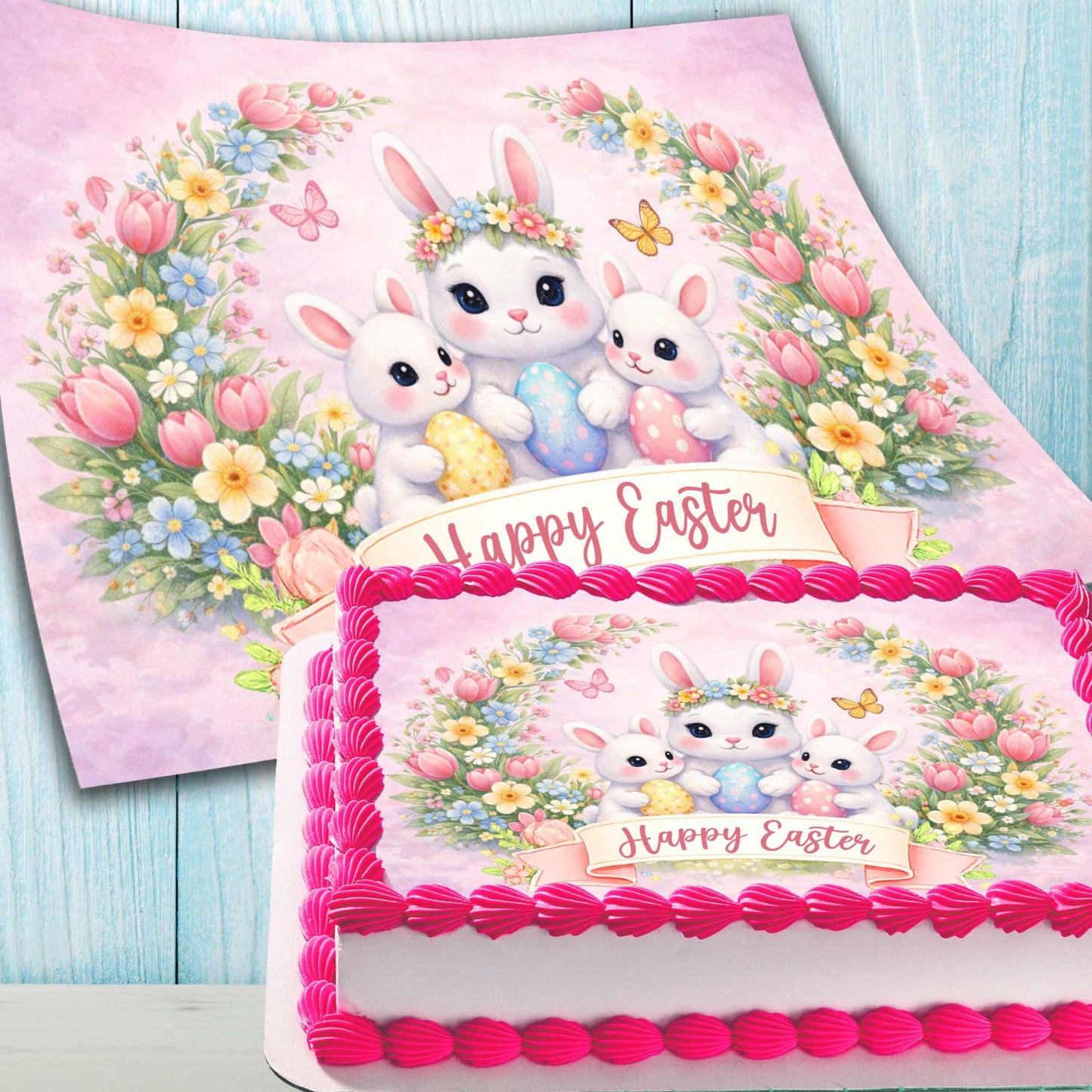 Easter Cake Topper – Bunny Family Edible Image Decoration