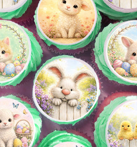 Easter cupcake toppers set of 24 precut edible circles with cute bunny and chick spring designs