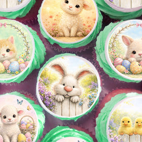 Easter cupcake toppers set of 24 precut edible circles with cute bunny and chick spring designs