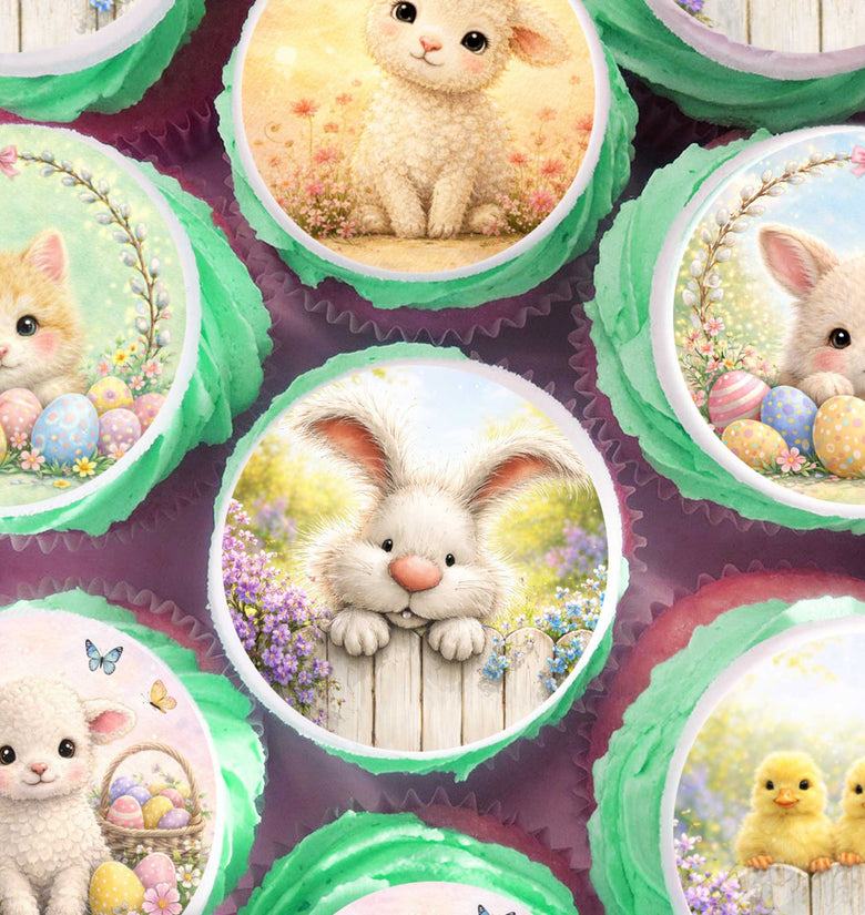 Easter cupcake toppers set of 24 precut edible circles with cute bunny and chick spring designs