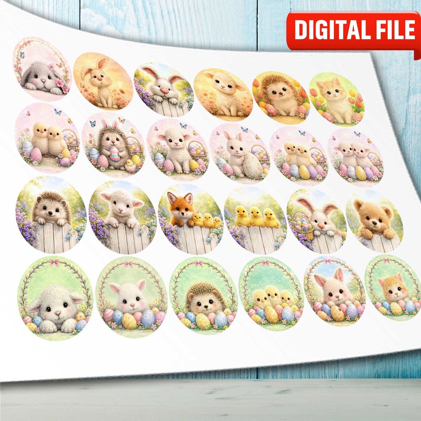 Easter Cupcake Toppers – 24 Precut Bunny and Chick Edible Images cake topper digital file – custom name and age for birthday cake