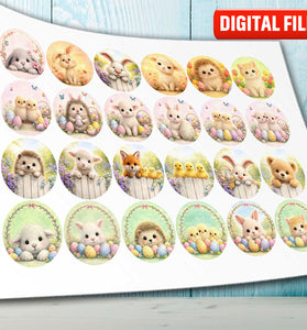 Easter Cupcake Toppers – 24 Precut Bunny and Chick Edible Images cake topper digital file – custom name and age for birthday cake