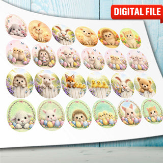 Easter Cupcake Toppers – 24 Precut Bunny and Chick Edible Images cake topper digital file – custom name and age for birthday cake