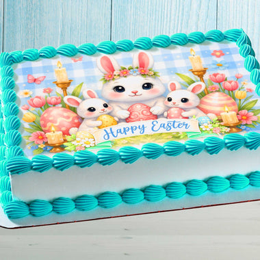 Easter Edible Cake Topper – Bunny Family Happy Easter Image