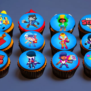 Edible Brawl Stars cupcake toppers with personalization 24 ready-made pieces - on waffle paper, sugar sheet or no-cut Chocotransfer