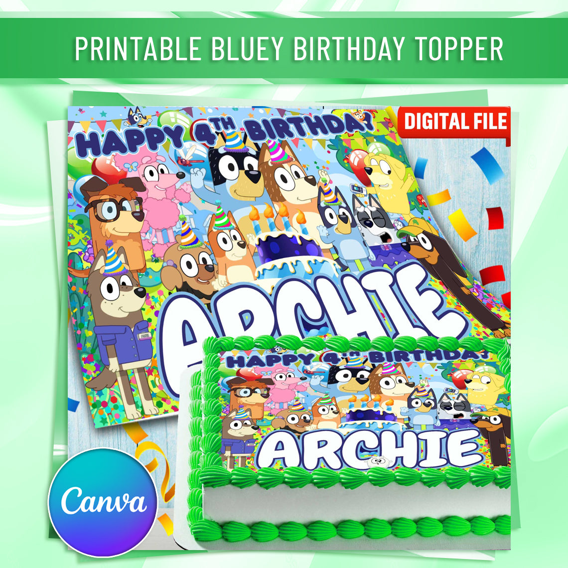 Bluey Birthday Cake Topper – Edible Image for Kids Party Cake