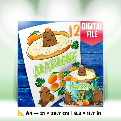 Capybara Edible Cake Toppers Set of 11 – Cute Animal Birthday Cake Decorations – Precut & Ready to Use
