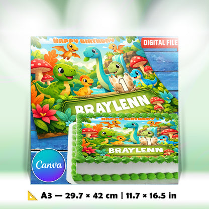 Dinosaur cake topper A3 size 29.7 x 42 cm printable birthday decoration digital file