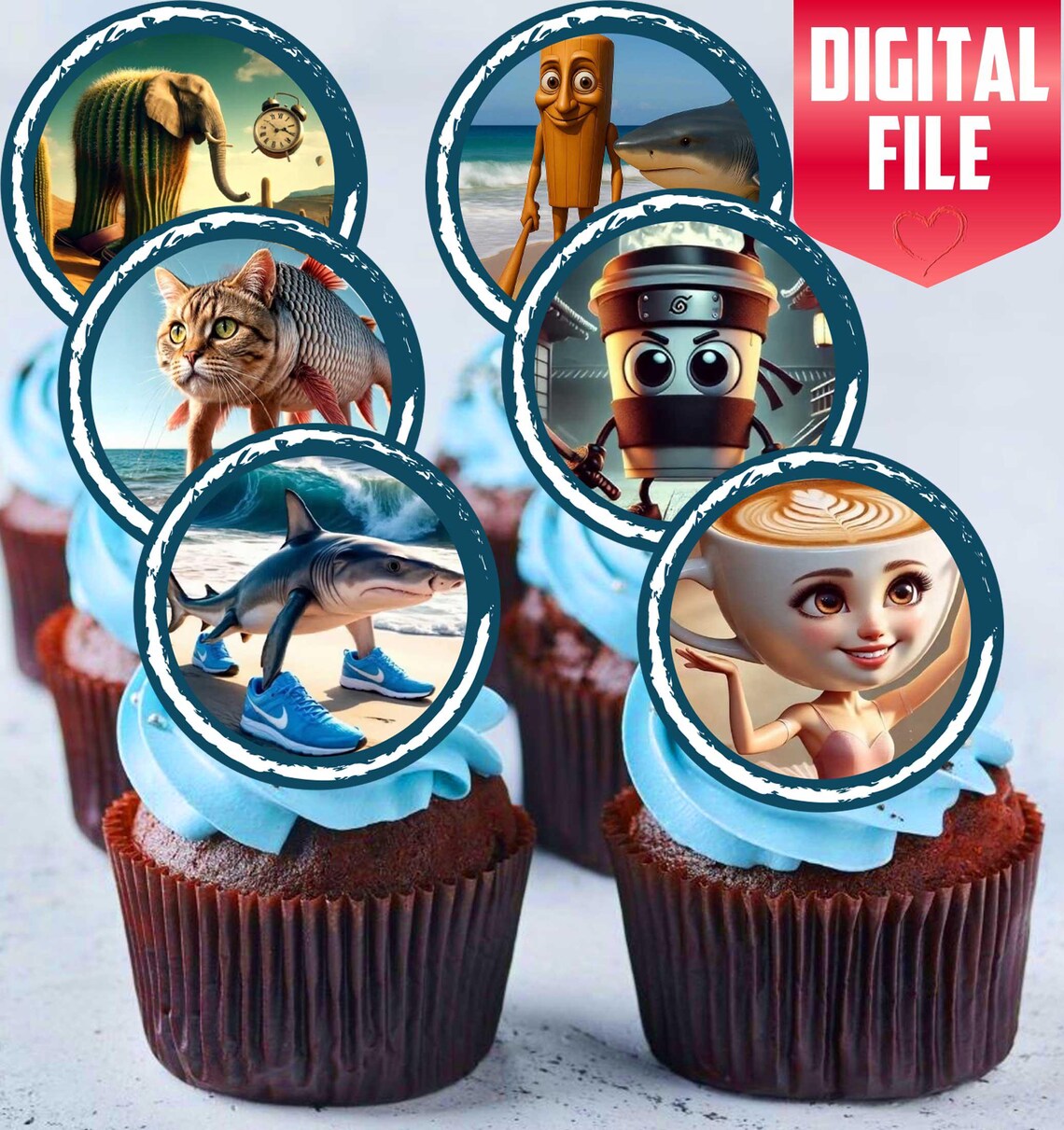 24 Funny Italian Meme Edible Cupcake Toppers – Precut on Wafer Paper, Sugar Sheet, or Uncut Chocotransfer