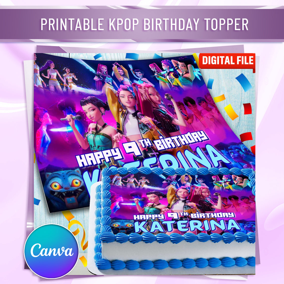 Kpop Idol & Demon Hunters Cake Topper – Edible Birthday Decoration – Anime Style – Wafer, Sugar Sheet, Chocotransfer