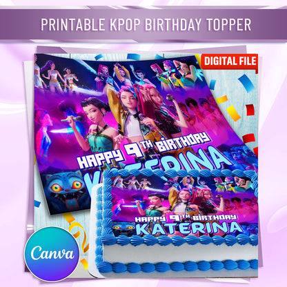 Kpop Idol & Demon Hunters Cake Topper – Edible Birthday Decoration – Anime Style – Wafer, Sugar Sheet, Chocotransfer