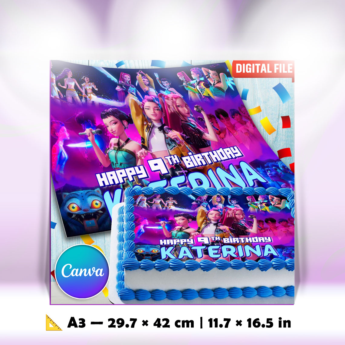 Kpop Idol & Demon Hunters Cake Topper – Edible Birthday Decoration – Anime Style – Wafer, Sugar Sheet, Chocotransfer