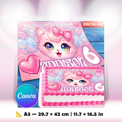 Kitten Birthday Cake Topper – Personalized Edible Image with Name & Age