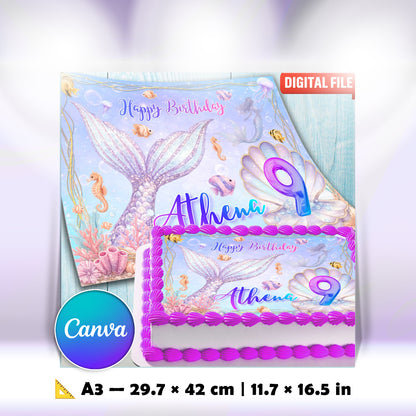 Large mermaid cake topper size for girls birthday cake
