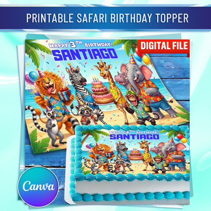Safari Birthday Cake Topper – Edible Image with Name for Birthday Party