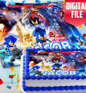 Blue speed hero themed digital cake topper template for DIY printing