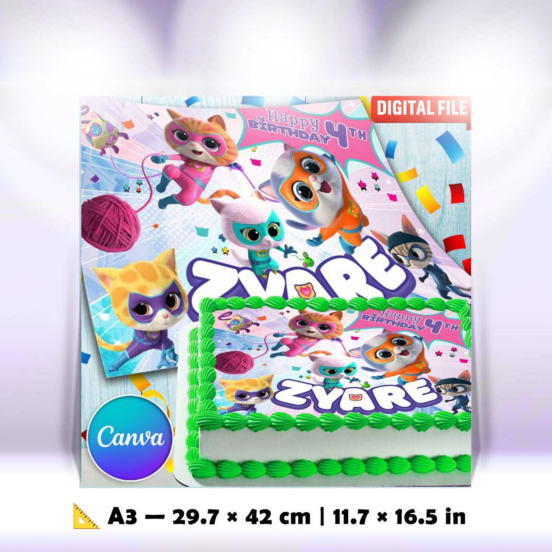 SuperKitties Birthday Cake Topper – Edible Image for Kids Party Cake Decoration