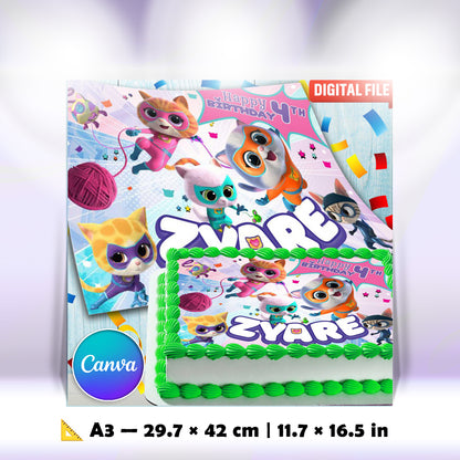 SuperKitties Birthday Cake Topper – Edible Image for Kids Party Cake Decoration