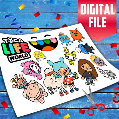Toca Life Edible Cake Toppers - Precut on Wafer Paper, Sugar Sheet, or without cutting Chocotransfer (Set of 13)