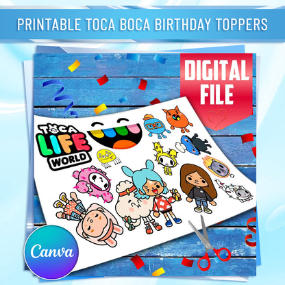 Toca Life Edible Cake Toppers - Precut on Wafer Paper, Sugar Sheet, or without cutting Chocotransfer (Set of 13)