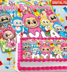 Printable cake topper digital file with cute monster characters for DIY birthday cakes