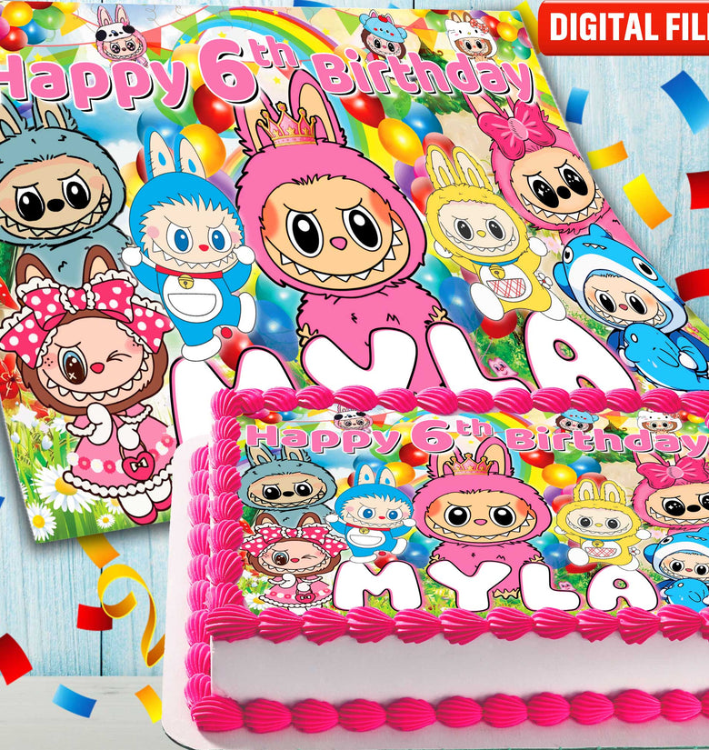 Printable cake topper digital file with cute monster characters for DIY birthday cakes