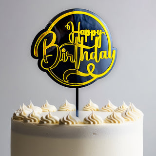 Elegant Gold "Happy Birthday" Cake Topper | Black Acrylic Backing | Cursive Script Design | Perfect for Birthday Celebrations