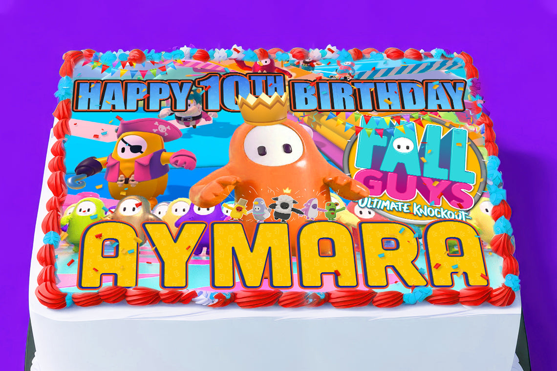 fall guys birthday edible cake topper rectangular design