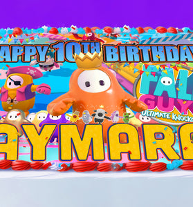 Fall Guys Birthday Themed Edible Cake Topper - Rectangular Design - Wafer Paper, Sugar Sheet, Chocotransfer