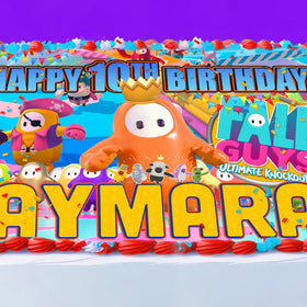 fall guys birthday edible cake topper rectangular design