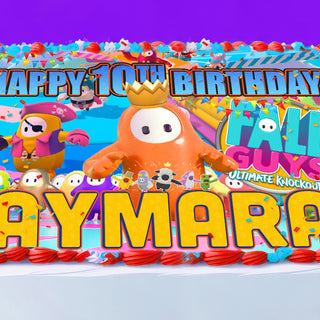 Fall Guys Birthday Themed Edible Cake Topper - Rectangular Design - Wafer Paper, Sugar Sheet, Chocotransfer