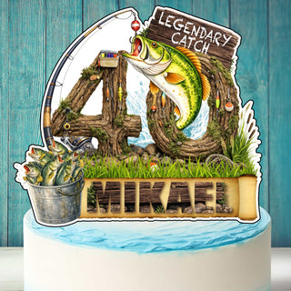 Fishing Birthday Cake Topper – Legendary Catch Personalized Name & Age Decor