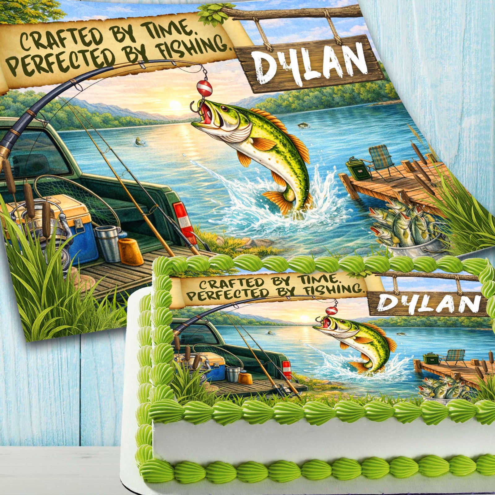 Fishing Theme Birthday Cake Topper with Name