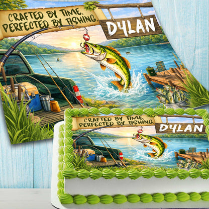 Fishing Theme Birthday Cake Topper with Name