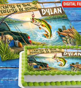 Fishing Birthday cake topper digital file – custom name and age for birthday cake