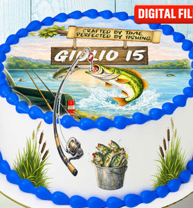 Fishing cake topper digital file – custom name and age for birthday cake