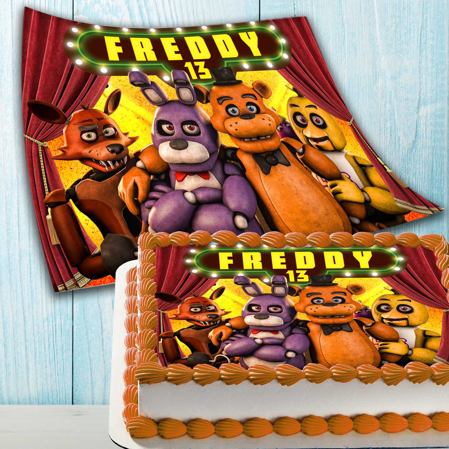 Five Nights at Freddy’s Cake Topper – Edible, Rectangular, Wafer Paper, Sugar Sheet, Chocotransfer – Birthday Decoration
