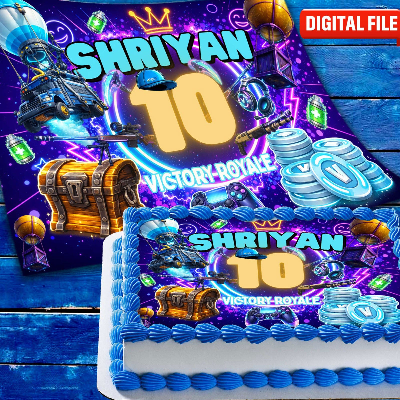 Gaming Birthday cake topper digital file – custom name and age for birthday cake