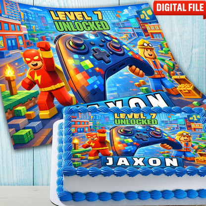 Printable A3 gaming cake topper design, digital file for DIY birthday cake decoration, game themed party