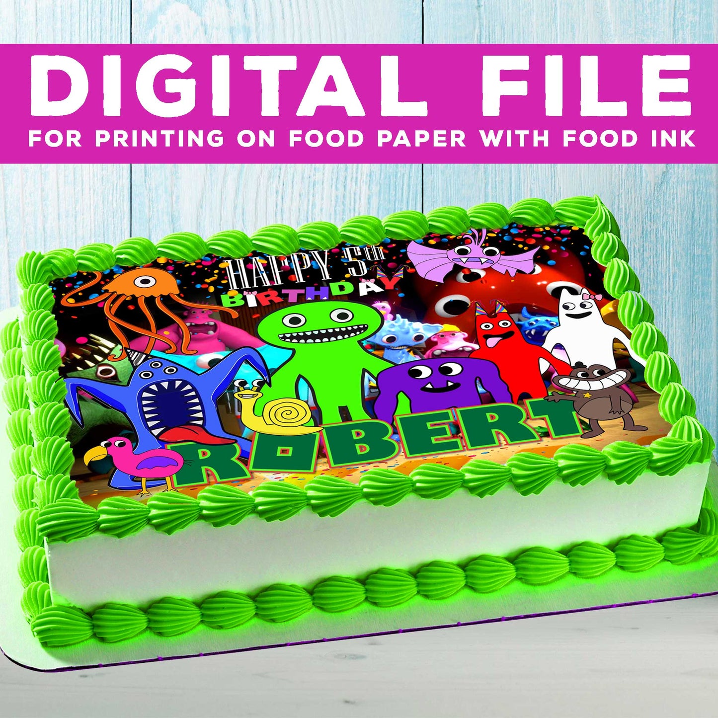 Garten of Banban Birthday Themed Edible Cake Topper - Rectangular Design - Wafer Paper, Sugar Sheet, Chocotransfer