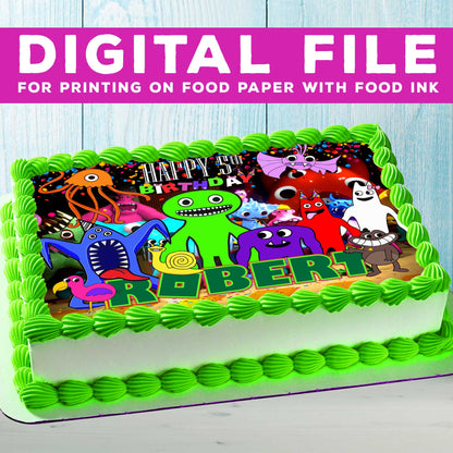 Garten of Banban Birthday Themed Edible Cake Topper - Rectangular Design - Wafer Paper, Sugar Sheet, Chocotransfer