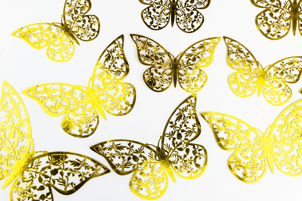 Gold Butterfly Cake Toppers – Set of 12 Decorative Butterflies for Birthday Party Cakes and Supplies