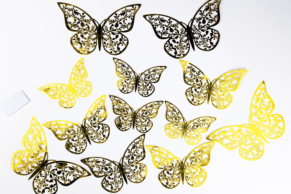 Gold Butterfly Cake Toppers – Set of 12 Decorative Butterflies for Birthday Party Cakes and Supplies