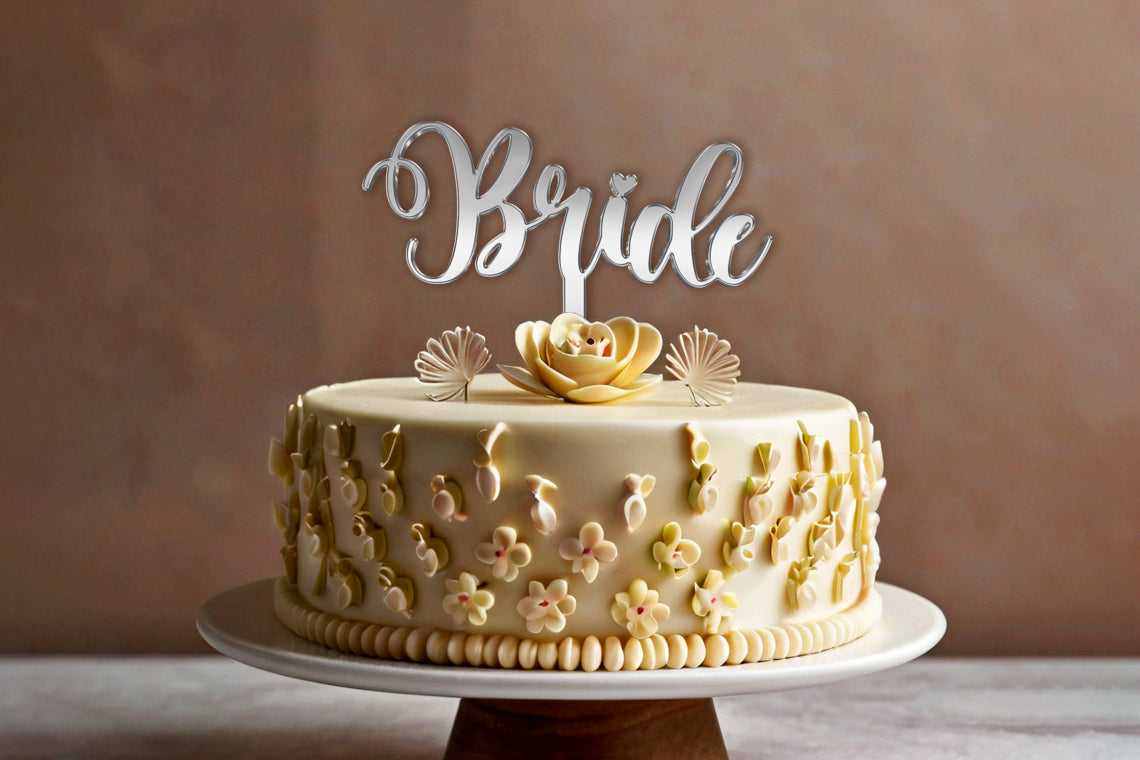 Gold or Silver Mirror Acrylic Bride Cake Topper, Wedding Cake Decoration