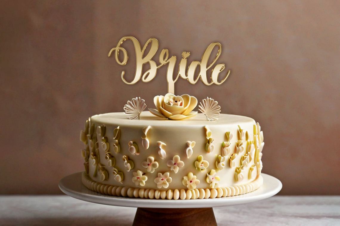 Gold or Silver Mirror Acrylic Bride Cake Topper, Wedding Cake Decoration