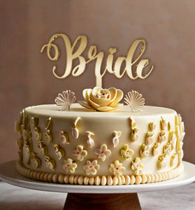 Gold or Silver Mirror Acrylic Bride Cake Topper, Wedding Cake Decoration