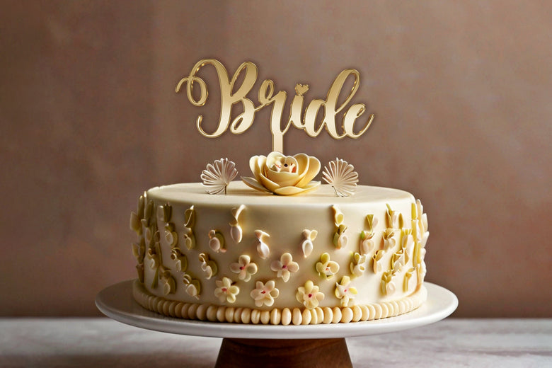 Gold or Silver Mirror Acrylic Bride Cake Topper, Wedding Cake Decoration