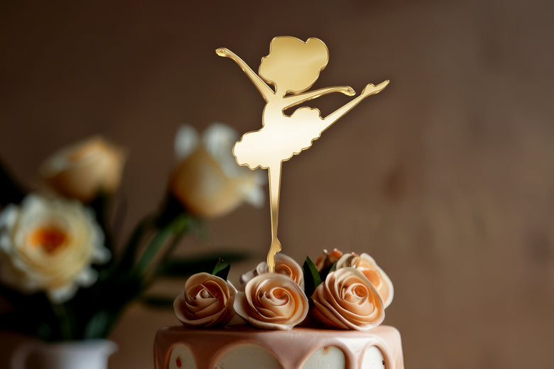 Gold or Silver Mirror Acrylic Cake Topper | Ballerina Decoration
