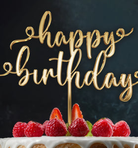 Gold or Silver Mirror Acrylic Cake Topper | Happy Birthday Decoration