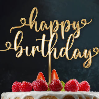 Gold or Silver Mirror Acrylic Cake Topper | Happy Birthday Decoration